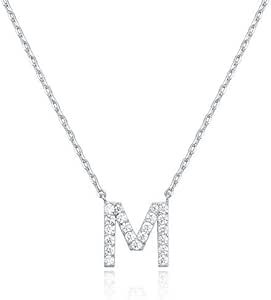 PAVOI 14K White Gold Plated Cubic Zirconia Initial Necklace | Letter Dainty Necklaces for Women