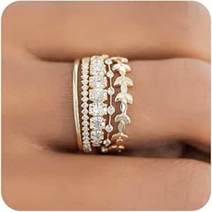 FUNEIA Stackable Gold Rings for Women Non Tarnish Trendy Dainty 14K Gold Plated Stacking Cubic Zirconia Thumb Ring Set Pack Statement Chunky Band Rings Promise Engagement Rings Size 7 8 9 10 11