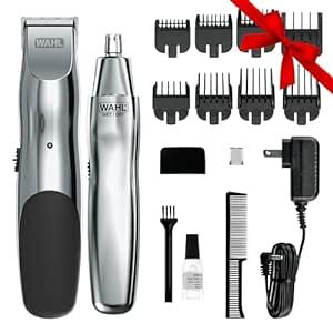 WAHL Groomsman Rechargeable Beard Trimmer kit for Mustaches, Nose Hair, and Light Detailing and Grooming with Bonus Wet/Dry Battery Nose Trimmer – Model 5622v