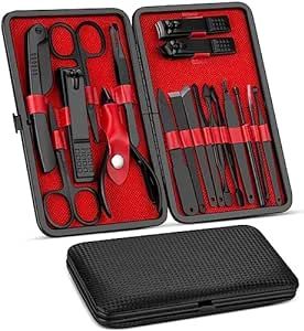 Manicure Set, Pedicure Kit, Nail Clippers, German High Carbon Stainless Steel Professional Grooming Kit, 18 In 1 Nail Tools with Black Luxurious Travel Case For Men and Women 2023