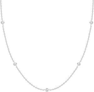 PAVOI 14K Gold Plated Station Necklace | Simulated Diamond BTY Necklace | Womens CZ Chain Necklace | Layering Necklaces