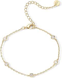 PAVOI 14K Gold Plated Beaded/Cuban/Cubic Zirconia Station Chain Adjustable Bracelet for Women