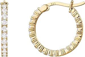 PAVOI 14K Gold Plated 925 Sterling Silver Post Cubic Zirconia Hoop Earrings