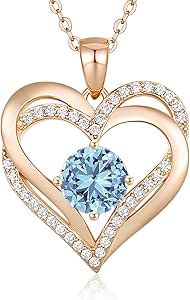 LOUISA SECRET Love Heart Birthstone Necklaces for Women, 925 Sterling Silver Women Pendant Necklace, Mother’s Day Birthday Anniversary Christmas Jewelry Gift for Woman Mother Mom Wife Her Girlfriend Girl