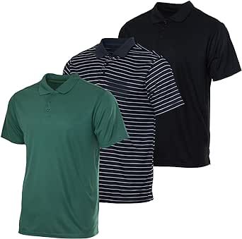 Real Essentials 3 Pack: Men's Quick-Dry Short Sleeve Athletic Performance Polo Shirt (Available in Big & Tall)