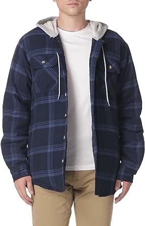 Wrangler Authentics Men's Long Sleeve Quilted Lined Flannel Shirt Jacket with Hood