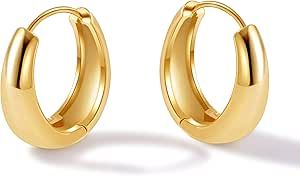 micuco Chunky Gold Hoop Earrings for Women - 18K Real Gold Plated Lightweight Hollow Hypoallergenic Earrings for Women and Girls