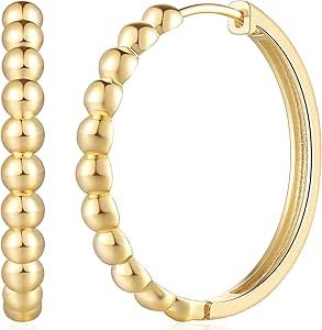 MIA MOUNE 14K Gold Hoop Earrings for Women 14K Gold Earrings for Women Earrings Gold Huggie Hoop Earrings Fashion Gourd Ball Design Hoop earrings 30mm*3.5mm