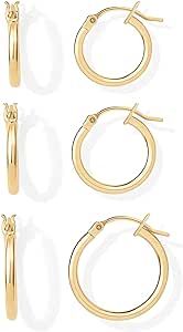 PAVOI 18K Gold 925 Sterling Silver Post Hoop Earrings for Women | Thin Small Gold Huggie Hoop Earrings | 3 Pairs Gold Hoop Earring Pack
