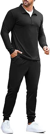 COOFANDY Men's 2 Piece Tracksuit Set Jogging Sweatsuit Workout Athletic Casual Quarter Zip Suit