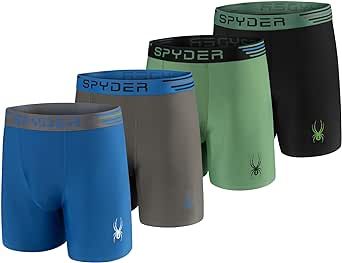 Spyder Mens Boxer Briefs 4 Pack Poly Spandex Performance Boxer Briefs Underwear/Bonded Hem Boxer Briefs