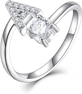 STARCHENIE Adjustable Initial Ring for Women 925 Sterling Silver Letters A-Z 26 Alphabet Rings Size 7