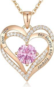 CDE Forever Love Heart Pendant Necklaces for Women 925 Sterling Silver with Birthstone Zirconia, Anniversary Birthday Valentine's Day Gifts for Wife, Jewelry Gift for Women Mom Girlfriend Girls Her