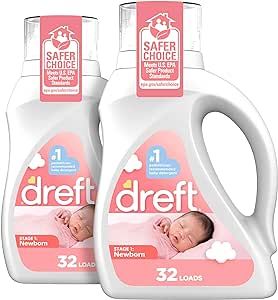 Dreft Stage 1: Newborn Hypoallergenic Baby Laundry Detergent Liquid Soap (HE), Natural for Baby, Newborn, or Infant, 46 Fl Oz, (Pack of 2)