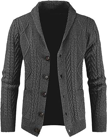 JMIERR Men's Casual Long Sleeve Shawl Collar Buttons Down Cable Knit Cardigan Sweater with Pockets