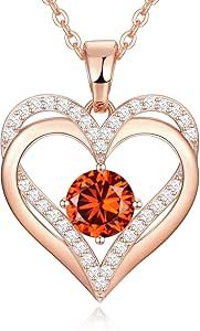 DFUNH 18K Rose Gold Necklaces for Women 925 Sterling Silver Necklace for Girls Birthstone Diamond Pendant Valentines Birthday Anniversary Mother's Day Jewelry Gifts for Her Mom Wife Girlfriends