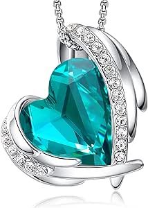 CDE Love Heart Pendant Necklaces for Women Silver Tone Rose Gold Tone Crystals Birthstone Christmas Jewelry Gifts for Women Birthday/Anniversary Day/Valentine’s Day