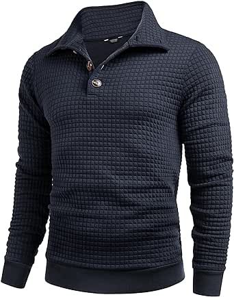 COOFANDY Men Quarter Collar Sweatshirt Pullover Long Sleeve Waffle Fashion Pullover