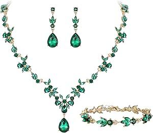 BriLove Wedding Jewelry Set for Women Bride, Y-Necklace Tennis Bracelet Dangle Earrings Set Crystal Teardrop Marquise Cluster Jewelry for Bridal Bridesmaid