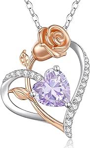 CDE Rose Heart Necklaces for Women 925 Sterling Silver Birthstone Pendant Necklace Anniversary Birthday Jewelry Gift for Women,Christmas Gifts for Wife Mom Girlfriend Girls Her