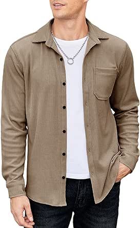 COOFANDY Men's Corduroy Shirt Casual Shacket Long Sleeve Button Down Lightweight Jacket