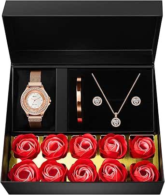 Sego Alchemy Watches Sets Gifts for Women, Watch Necklace Earring Bracelet Sets 4 Pieces for Mom Wife Girlfriend Anniversary Birthday Christmas Valentine's Day Gifts
