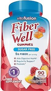 Vitafusion Fiber Well Sugar Free Fiber Supplement, Peach, Strawberry And Blackberry Flavored Supplements, 90 Count
