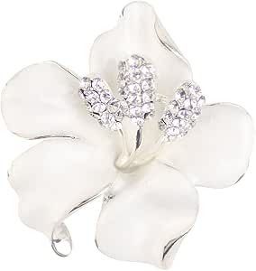 Merdia Brooch Pin for Women Flowers Brooch with Created Crystal White 29.8g