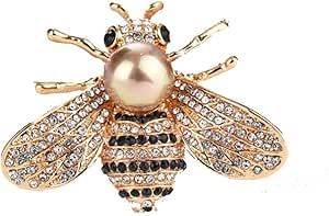 Honey Bee Brooches Crystal Insect Themed Bee Brooch Animal Fashion Shell Pearl Brooch Pin Gold Tone