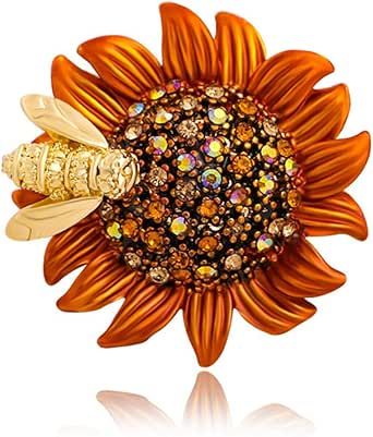 Rhinestone Sunflower Brooch Pin Vintage Gold Yellow Elegant Pin Ladies Multipurpose Brooch Necklace