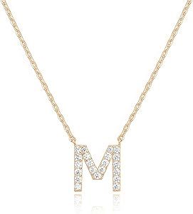 PAVOI 14K White Gold Plated Cubic Zirconia Initial Necklace | Letter Dainty Necklaces for Women