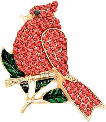 Fashion Rhinestone Women Gold Tone Animal Brooch Pin Jewelry Red Crystal Northern Cardinal Bird Brooch Christmas Bird Brooch
