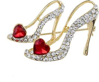 LKEEP Ladies Crystal Rhinestone High Heel Princess Shoes Brooches Women Stylish Charm Brooch Pin