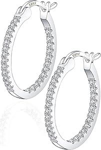 LUXSTRA CZ Gold Hoop Earrings | Solid 925 Sterling Silver Post | Cubic Zirconia Pave Hoop Earrings | 18K Yellow, Rose, White Gold Filled Hoop Earrings | 15, 20, 30mm, Halo CZ Hoop Earrings for Women | Hypoallergenic Silver Hoops, Gold Hoops Christmas